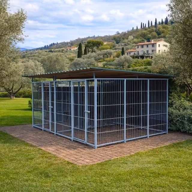 Set di 2 box per cani SIDERBOX in metallo nero zincato per esterno, L: 300 cm, P: 200 cm, H: 180 cm