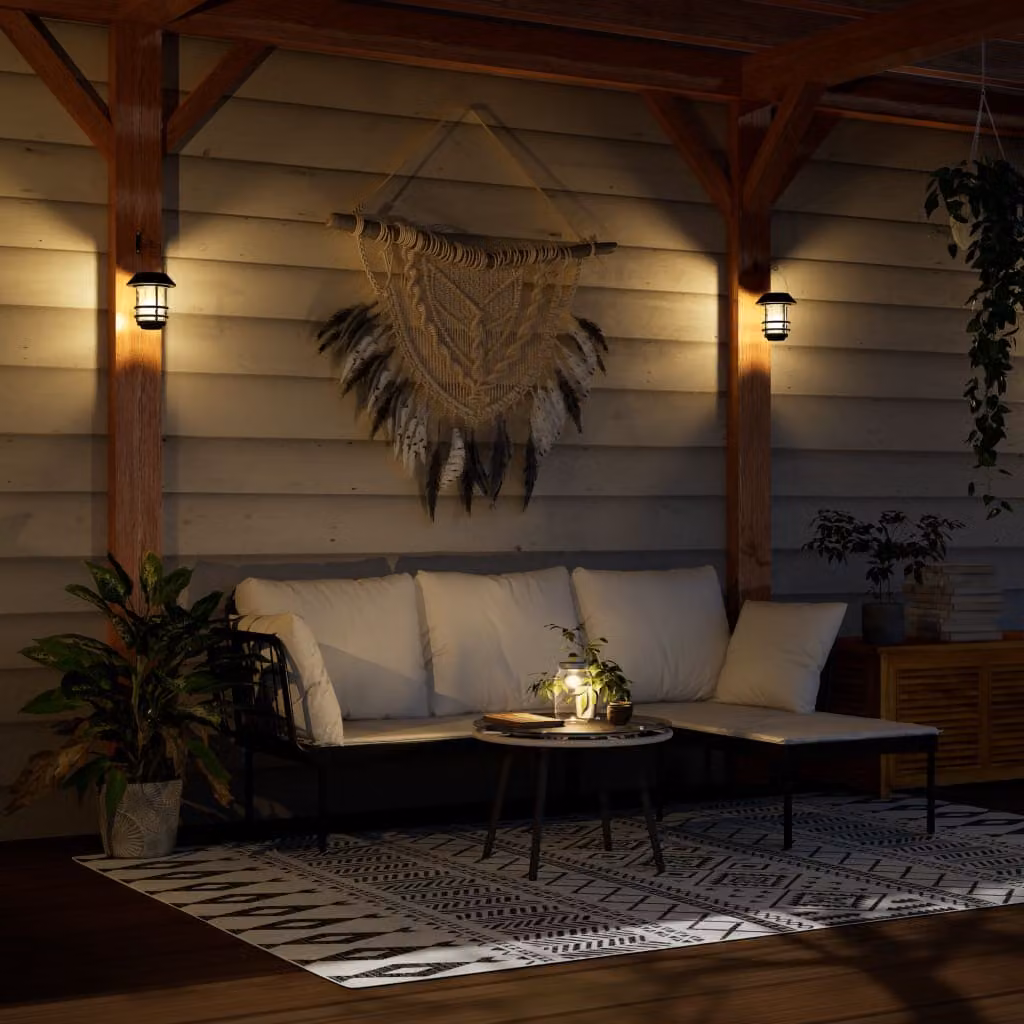 Set di 4 lanterne solari da esterno vidaXL con luce LED bianco caldo e sensore crepuscolare, colore nero e trasparente
