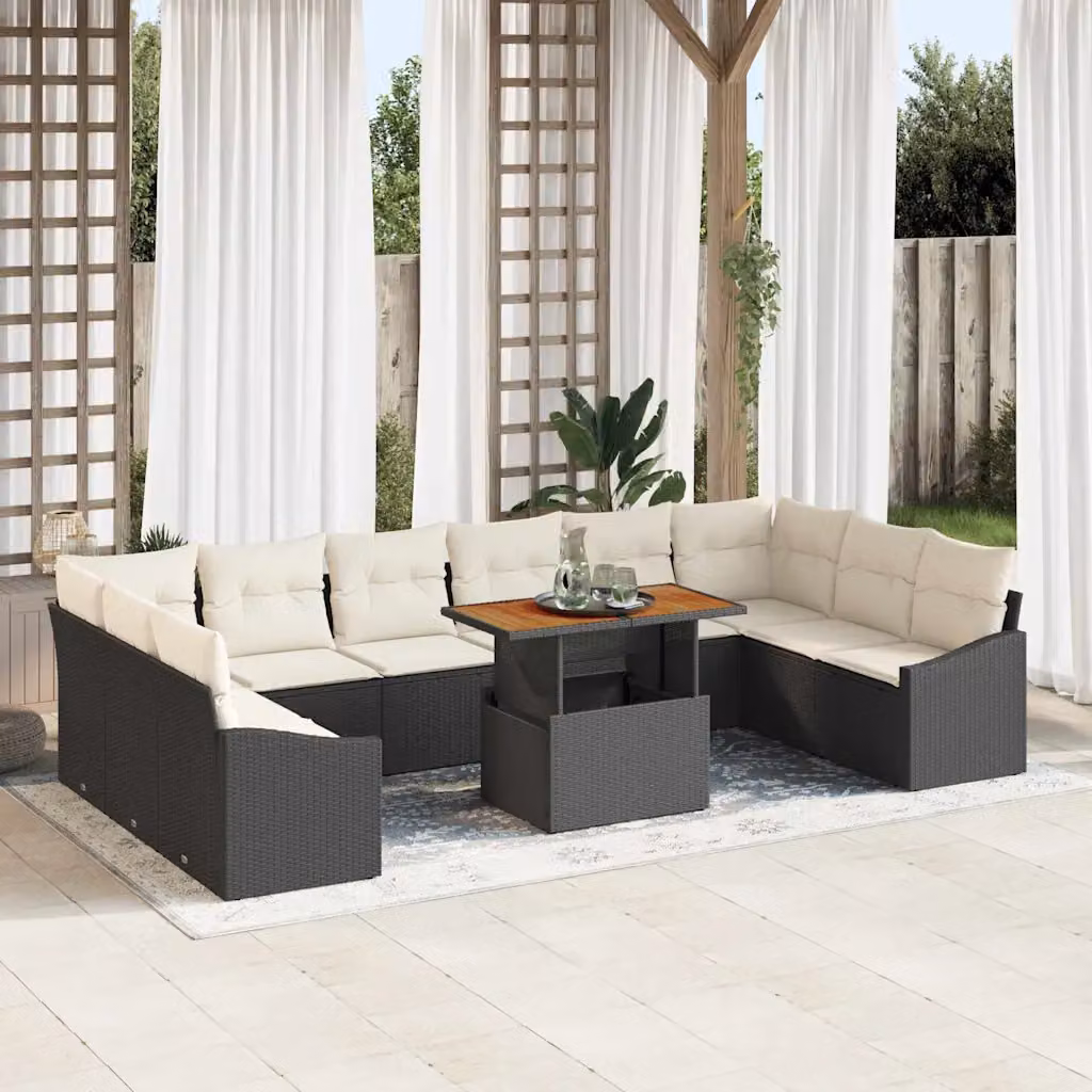 Set da pranzo da giardino moderno vidaXL in rattan e legno con altezza regolabile, nero e beige – 1