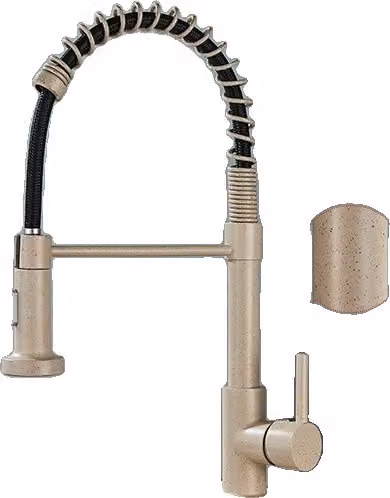 Miscelatore da cucina, finitura nichel spazzolato, doccetta estraibile, beige con puntini