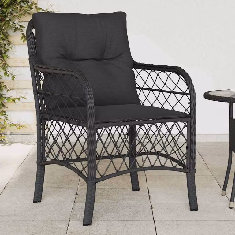 Set di 2 sedie da giardino vidaXL in polyrattan nere con cuscini in tessuto resistente ai raggi UV