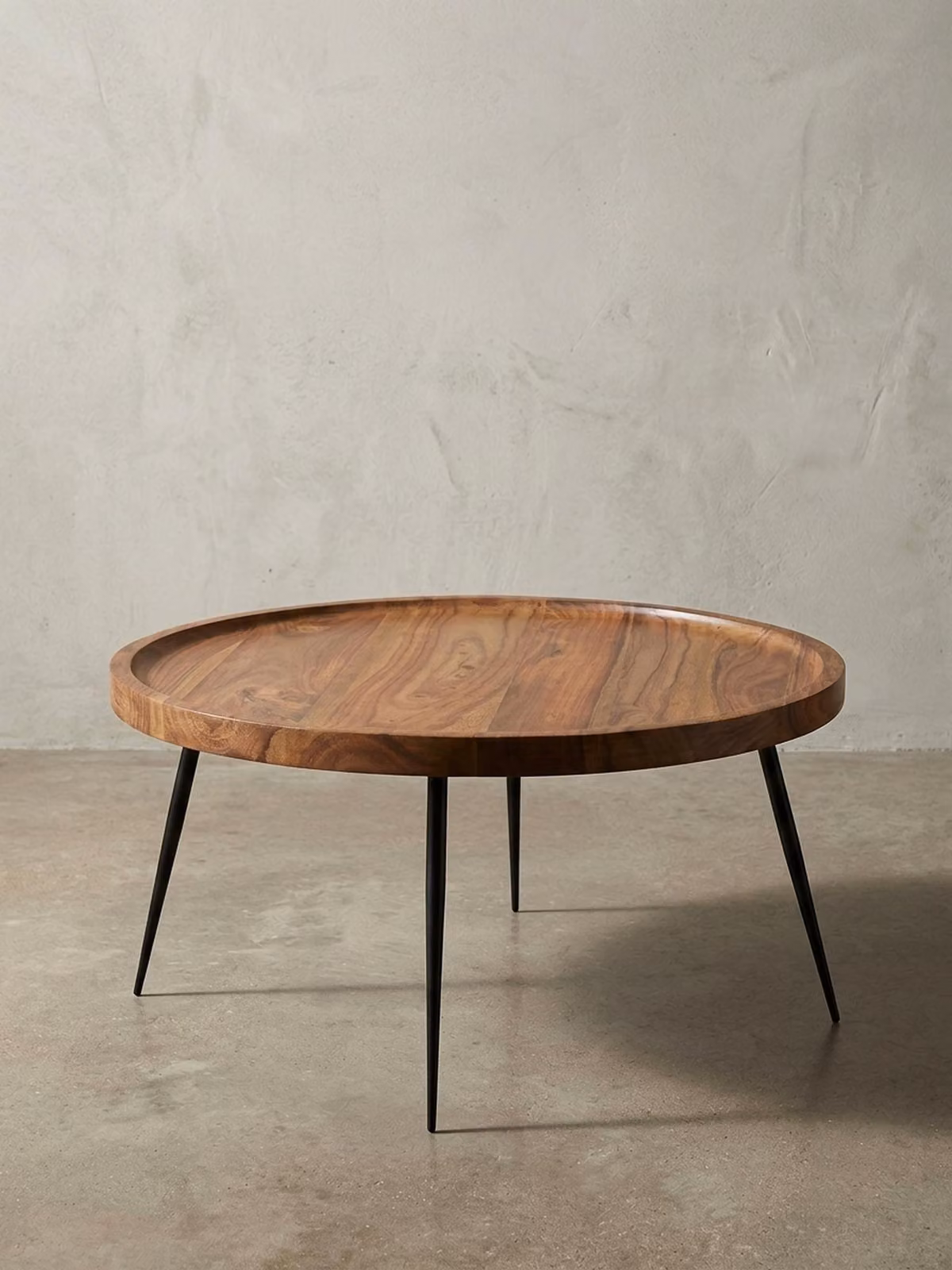Tavolino WL5.678 75x39x75 cm Legno massello di sheesham / metallo Tavolino da salotto, tavolino da soggiorno di design rotondo, tavolino da salotto retrò marrone, tavolino da caffè di design in legno massello, tavolino da soggiorno