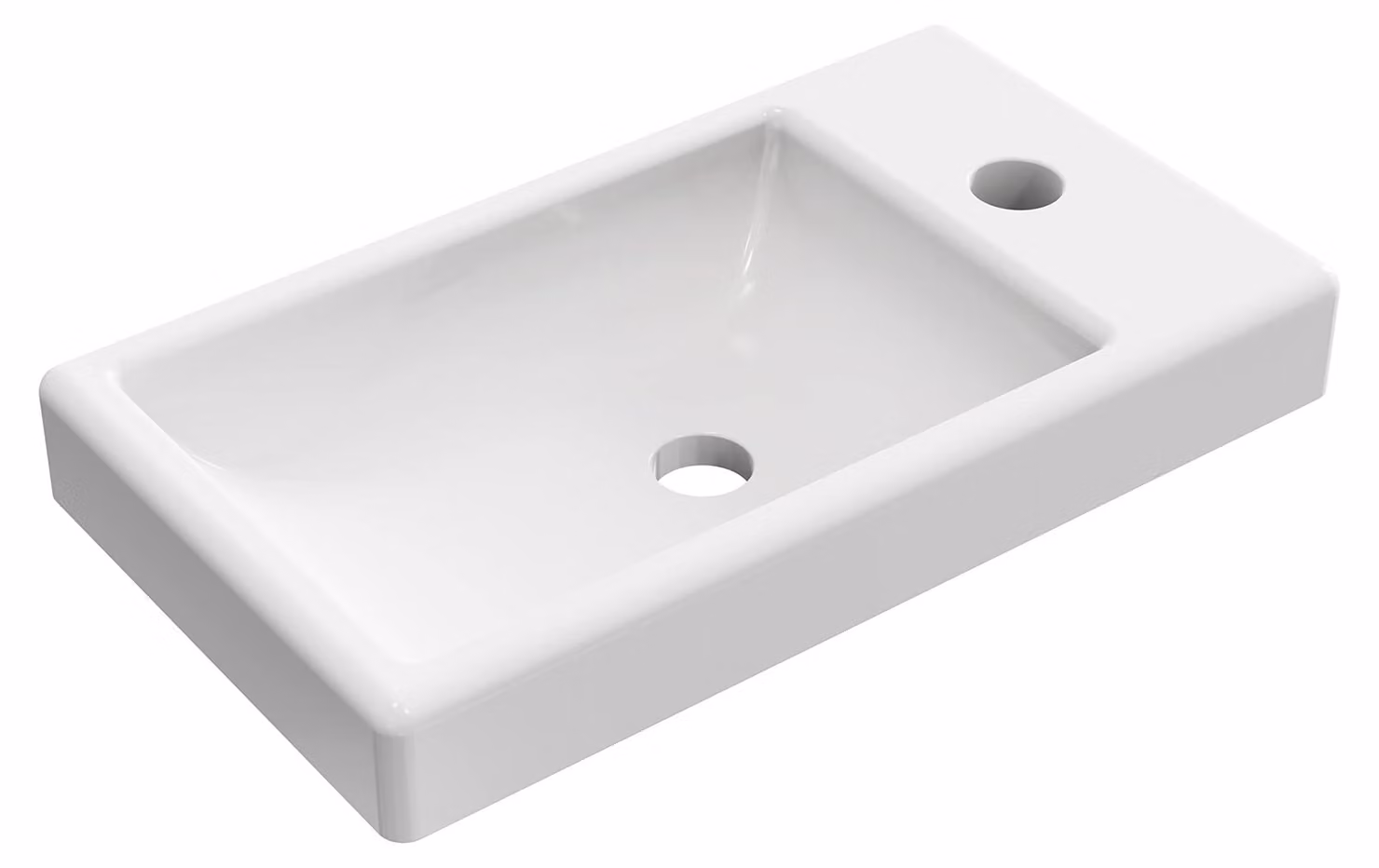 Lavabo in Vetroceramica, rettangolare, bianco lucido, dimensioni 41x23x5,4 cm