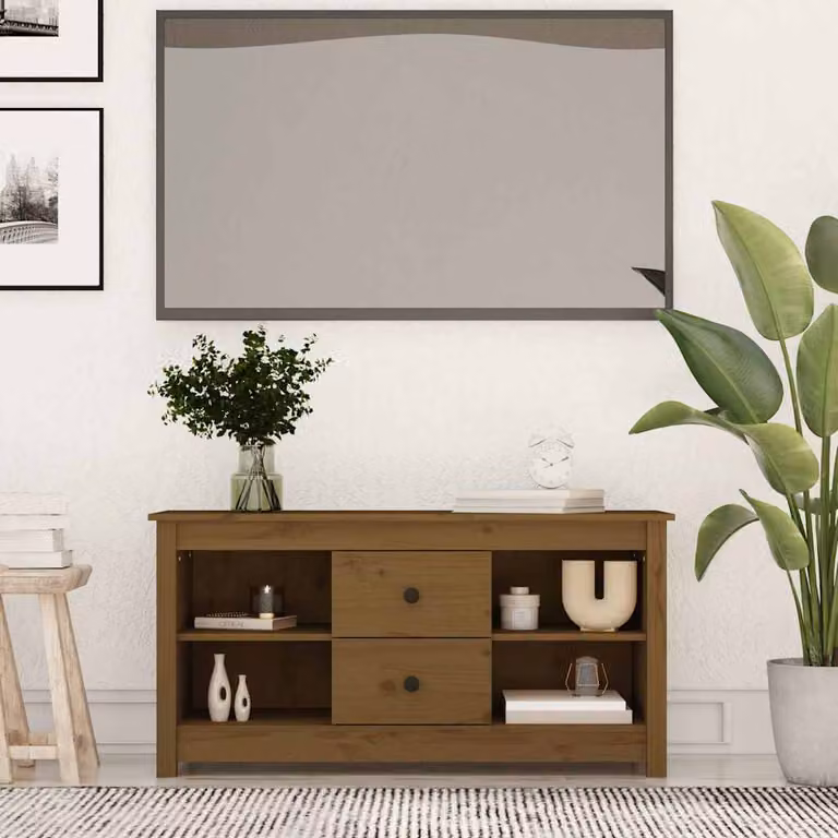 Mobile Porta TV vidaXL in Legno Massello di Pino Marrone L: 103 cm, P: 36,5 cm, H: 52 cm
