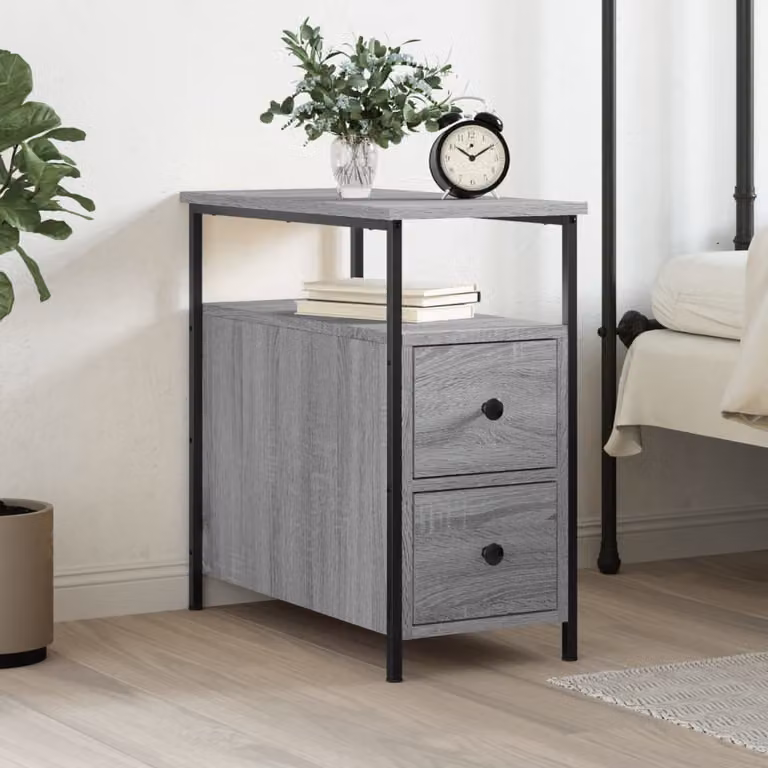Comodino vidaXL Moderno in Legno e Metallo, Grigio Opaco, L 60 x P 30 x H 60 cm