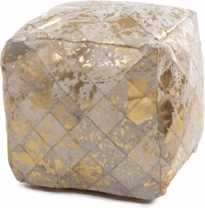 Pouf Eclipse 200 in pelle avorio e oro