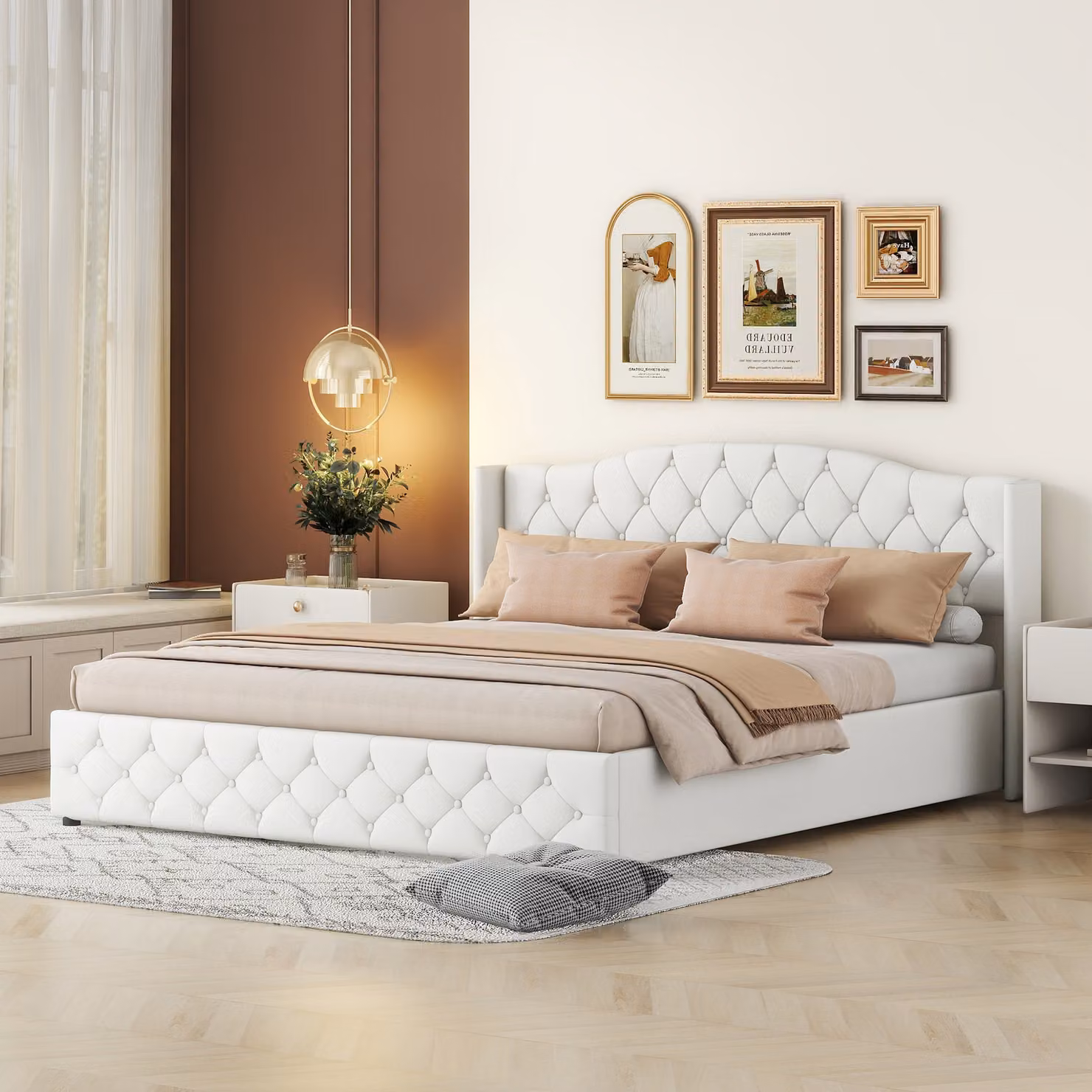 okwish Letto imbottito Elegante e confortevole, letto versatile con contenitore idraulico, 180 x 200 cm, bianco