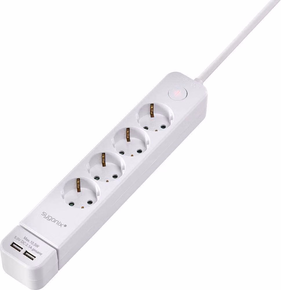 Sygonix SY-4535058 Presa multipla con interruttore Bianco Contatto di protezione 1 pz