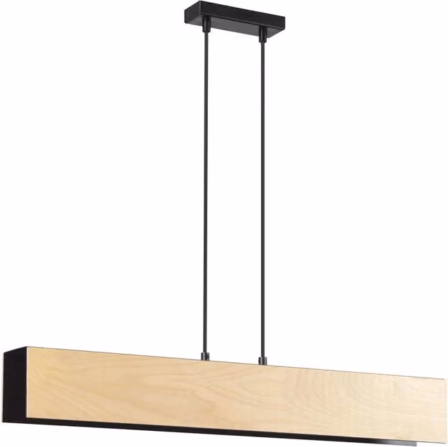 Lampadario a sospensione Luceart-Classic con 3 luci, design scandinavo rettangolare in metallo nero e legno naturale