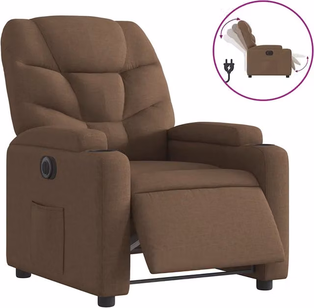 Poltrona | Sedia Relax Elettrica Reclinabile Marrone in Tessuto