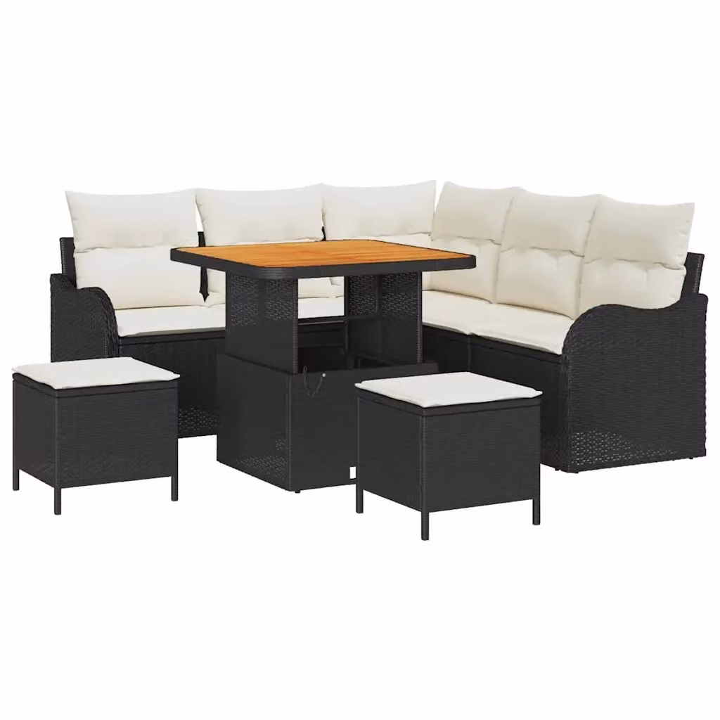 Set Divano da Giardino vidaXL 8 Pezzi in Polyrattan Nero con Cuscini e Tavolino da Esterno – 2