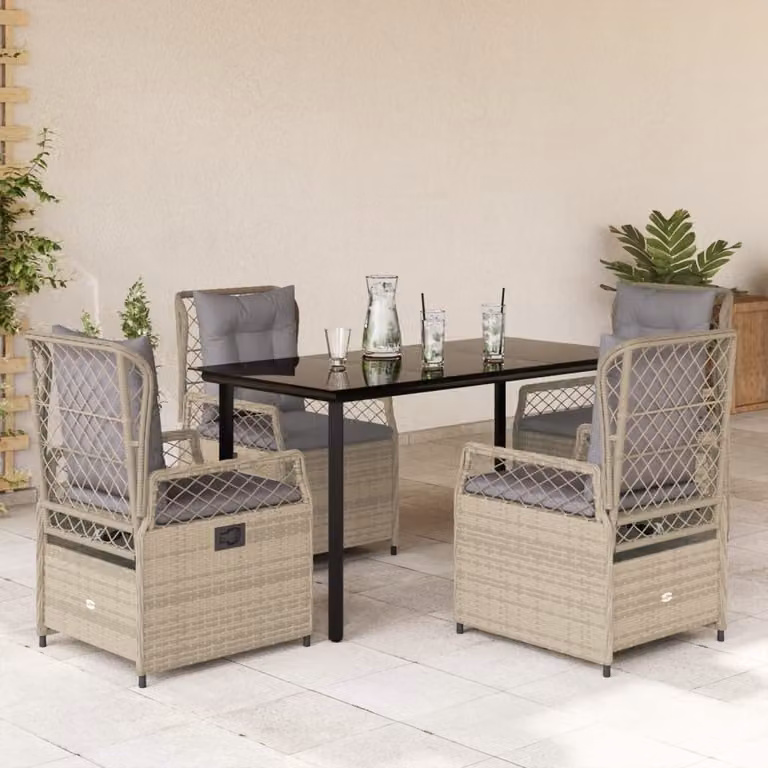 Maison Exclusive - Set da Pranzo da Giardino 5 pz con Cuscini Beige in Polyrattan