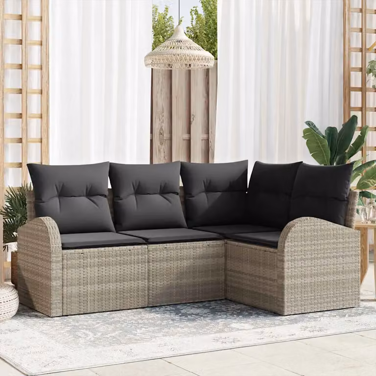 Set Divano da Giardino a L vidaXL in Polyrattan Grigio con Cuscini Imbottiti e Struttura in Acciaio Verniciato a Polvere