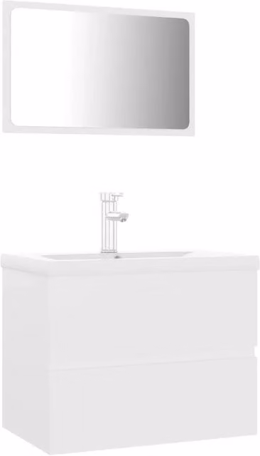 Set mobile da bagno moderno HELLOSHOP26 bianco lucido con mobile sottolavabo e pensile specchio in composito e vetro L/P/H: 60 x 38,5 x 45 cm