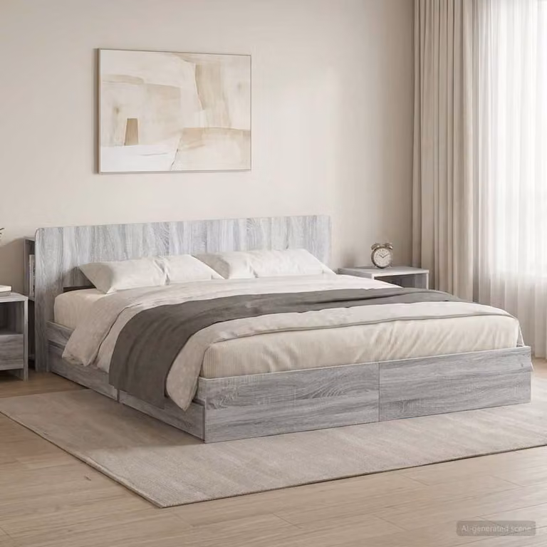 vidaXL Letto con contenitore e cassetti in legno Sonoma grigio L/P/H: 180 x 200 x 140 cm