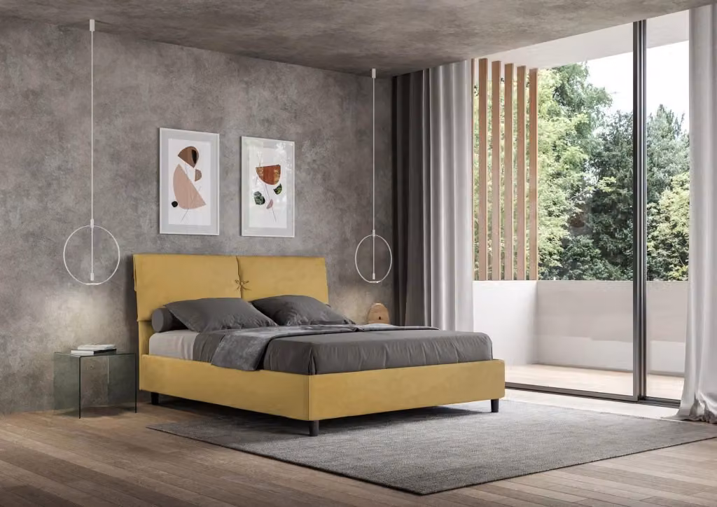 Letto matrimoniale BS COM con rete imbottita in microfibra colore giallo L: 160 cm, P: 210 cm, H: 110 cm – 2