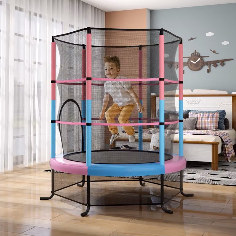 Tappeto elastico per bambini Costway con rete di sicurezza in acciaio, colore rosa