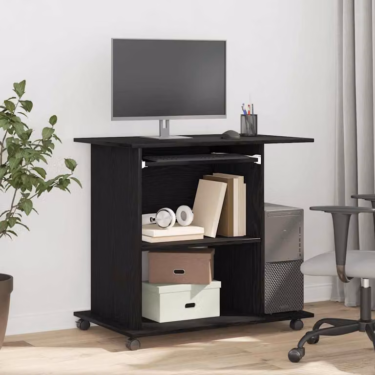 Scrivania per computer moderna vidaXL in legno e MDF, colore nero, L 80 cm x P 50 cm x H 75 cm
