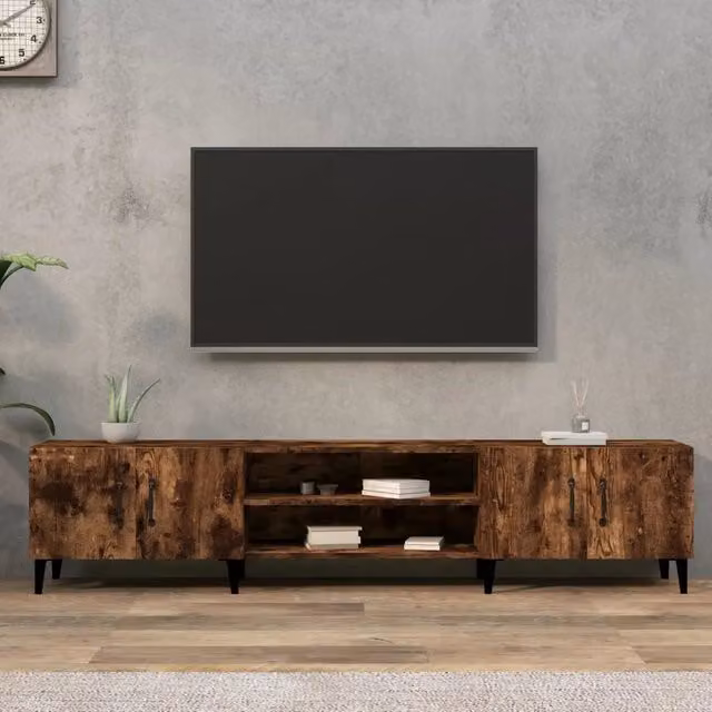 Mobile TV moderno VIDAXL in legno rovere fumo e metallo, L: 180 cm, P: 31,5 cm, H: 40 cm – 1