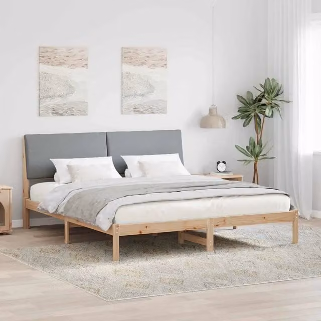 Struttura del letto-Giroletto Marrone e grigio chiaro 200 x 200 cm 715302