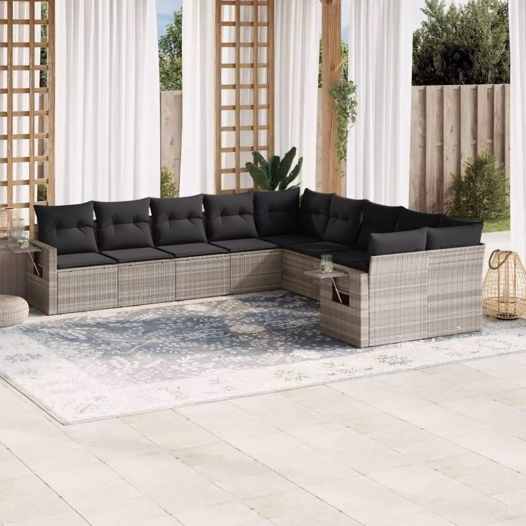 Maison Exclusive - Set da giardino 10 pezzi con cuscini Grigio chiaro Polyrattan