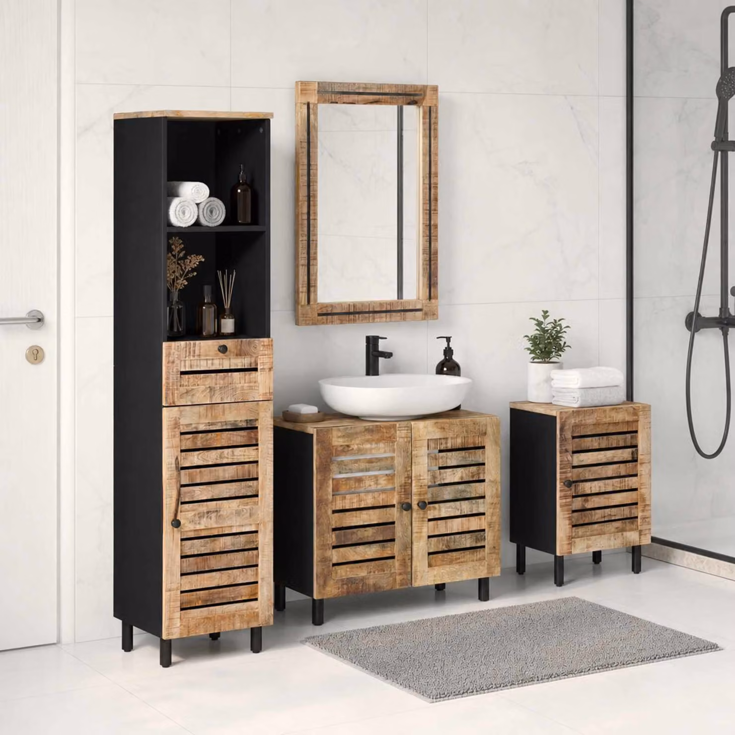 Set di 4 armadi da bagno vidaXL in legno color marrone, stile minimalista, L/P/H: 38 x 33 x 160 cm