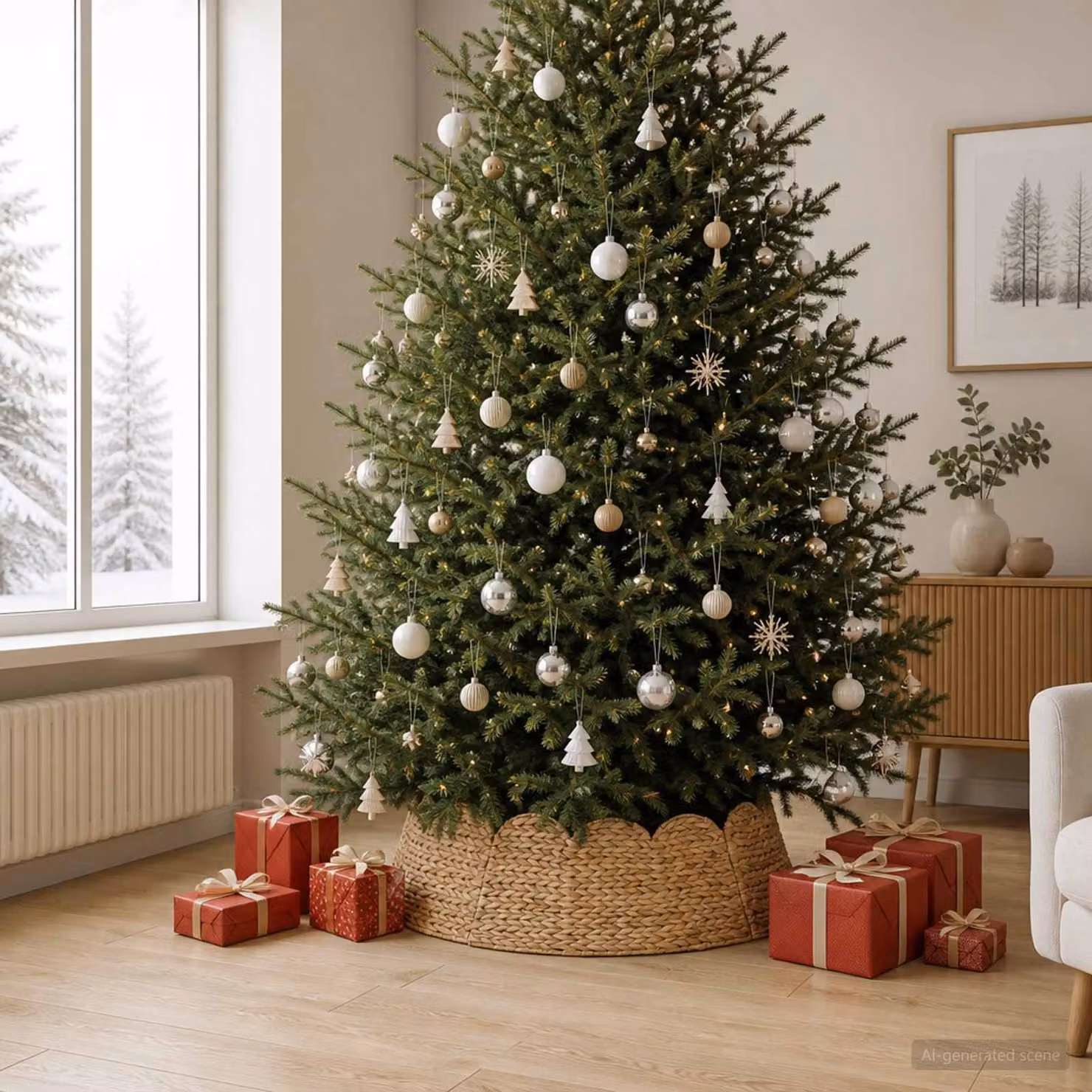 vidaXL Collare per Albero di Natale Rotondo Naturale Ø 90 x 28 cm