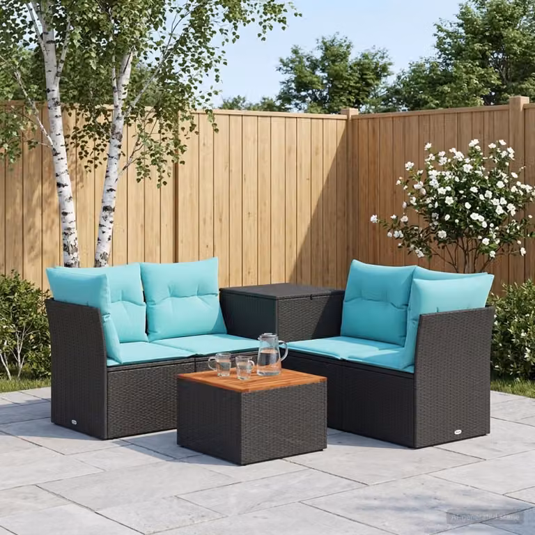 vidaXL Set di divani 6 pz Nero e Blu 55 x 55 x 37 cm