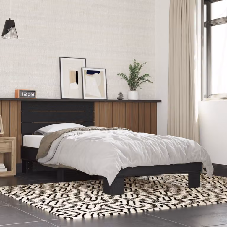 vidaXL Giroletto Nero Moderno in Metallo e Legno Multistrato L: 200 cm, P: 90 cm, H: 81 cm