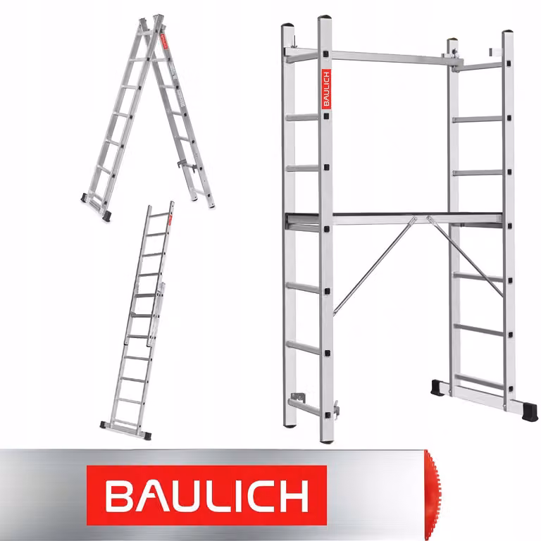 Baulich | Ponteggio in alluminio 2x7 - Altezza di lavoro 2,98 m - Portata 150 kg - Scala pieghevole - Piattaforma di lavoro - Ponteggio En 131