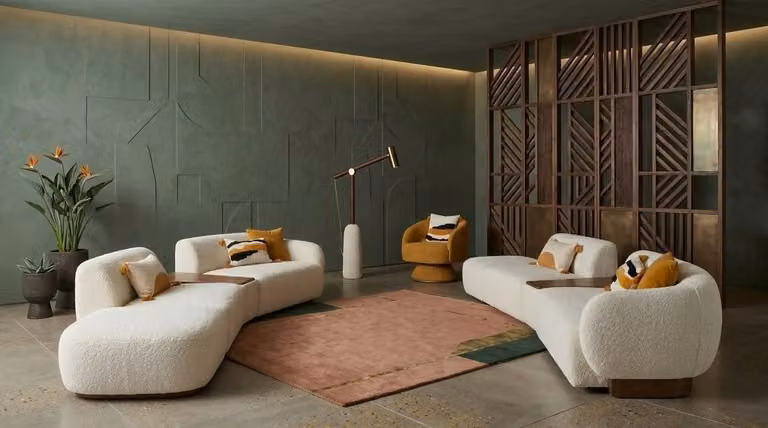 Divano beige per soggiorno: divano a 4 posti, divano a 4 posti, poltrona singola, divano grande, poltrona, stile lussuoso