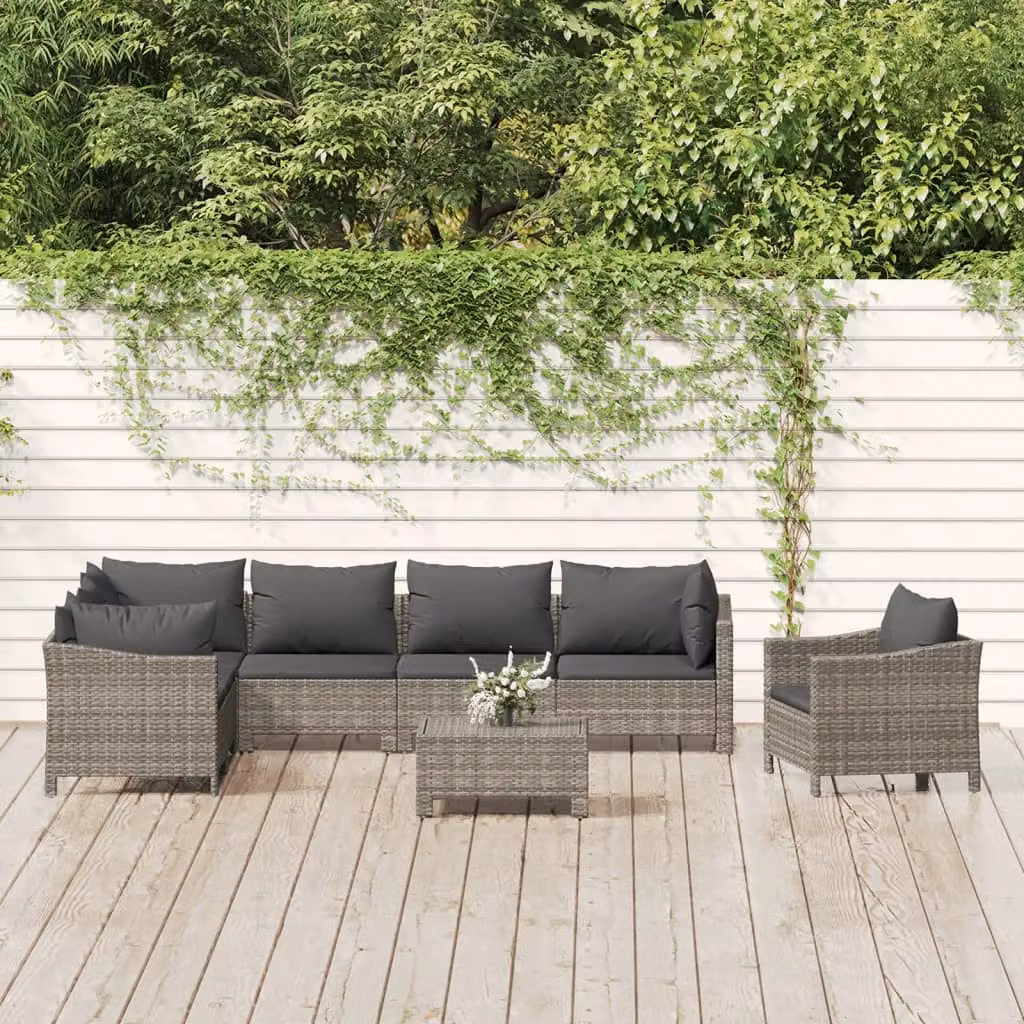 vidaXL Set Divani da Giardino 8 Pezzi a Forma di L con Cuscini in Polyrattan e Struttura in Acciaio Grigio