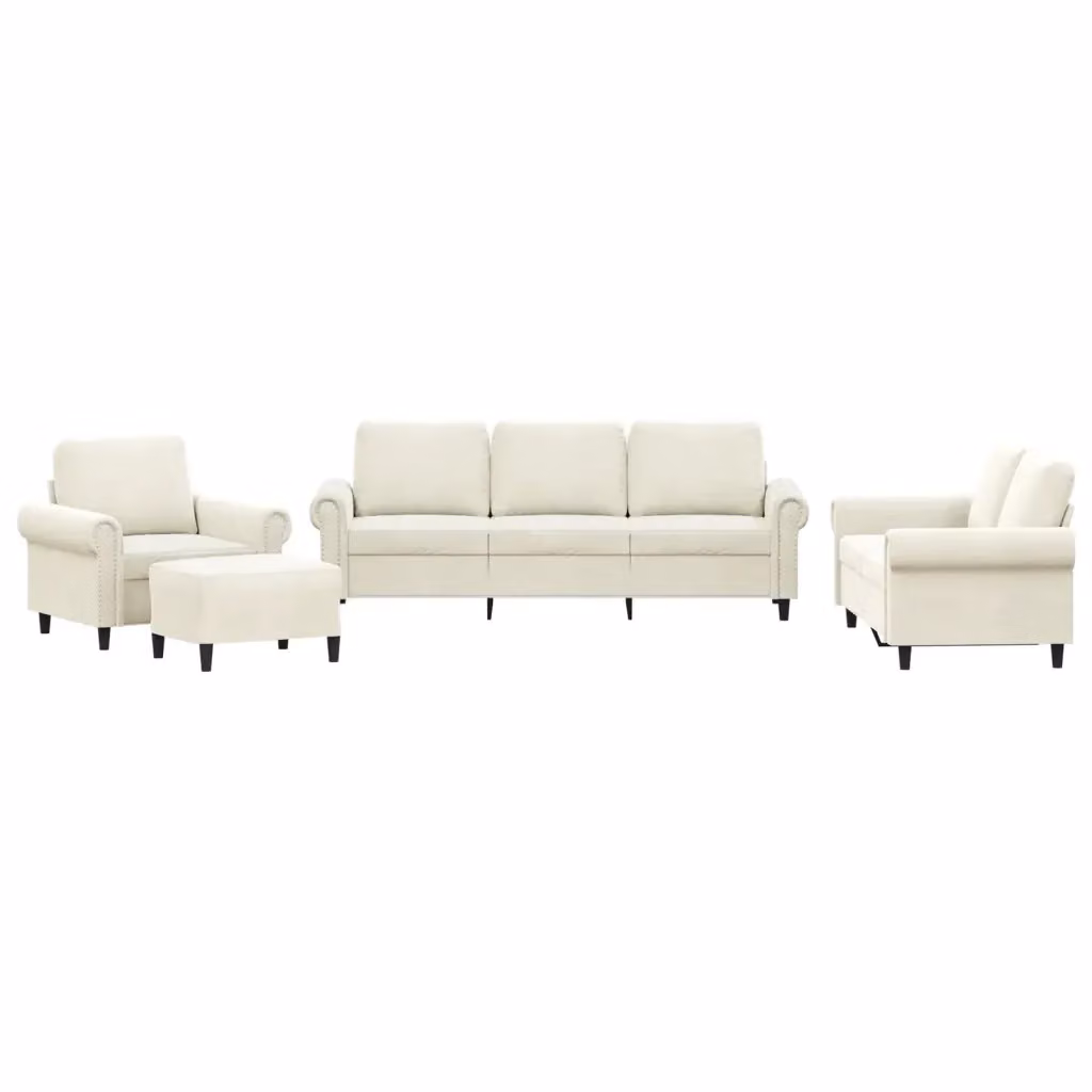 vidaXL Set di Divani 4 Pezzi in Velluto Beige con Cuscini e Pouf per Soggiorno – 2