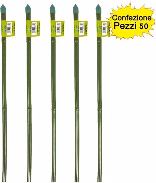 Verdemax 50 pezzi di tutori in bamboo plastificato verde per piante, Altezza: 210 cm, Diametro: 16-18 mm