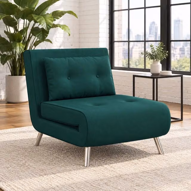 Poltrona letto 77x88x83 cm 3 in 1 con schienale regolabile in poliestere verde scuro