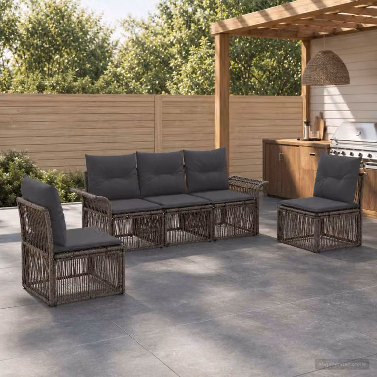 Set Divano da Giardino vidaXL 5 pz a Forma a L Grigio con Cuscini Imbottiti e Struttura in Metallo
