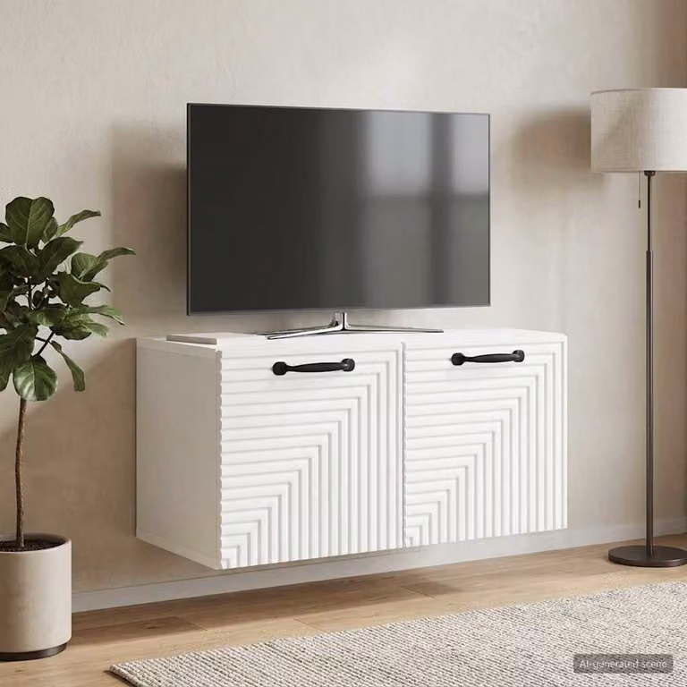 vidaXL Mobile Porta TV da Muro Bianco Moderno con Compartimenti Media L: 59,5 cm, P: 31 cm, H: 30 cm
