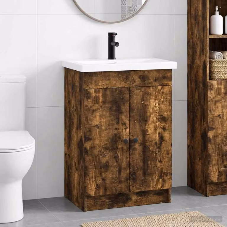Set di mobili per il bagno moderno vidaXL in legno e metallo, colore marrone, L 78,5 x P 37,5 x H 81 cm