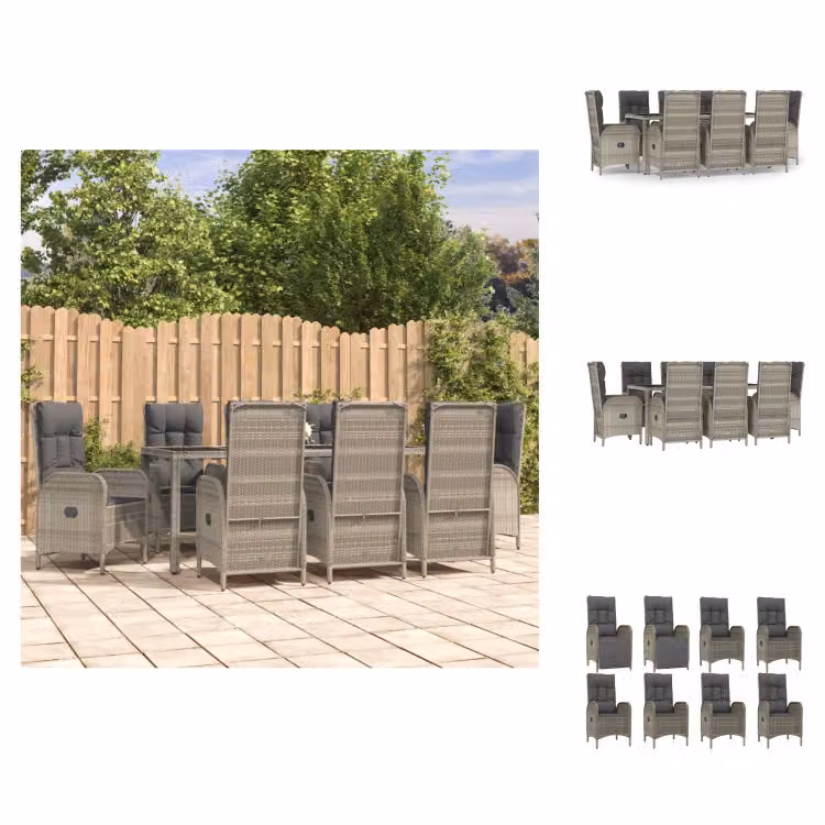 vidaXL set da pranzo da giardino 9 pezzi con cuscini in poly rattan grigio - Set di mobili da giardino