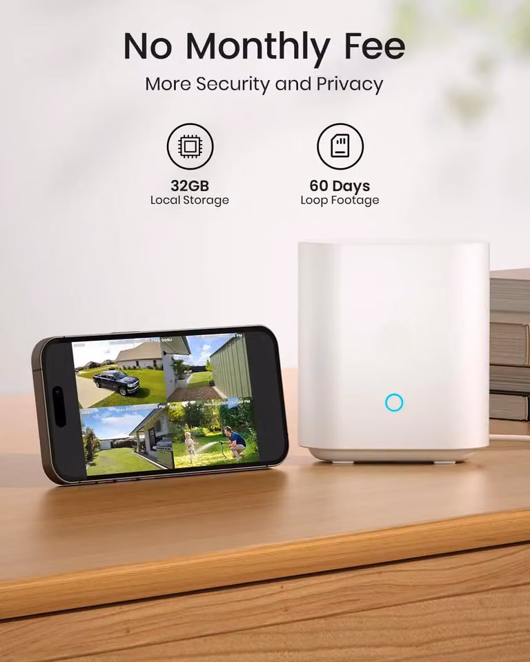 Telecamera di sicurezza - 5MP - Sistema di videosorveglianza - Wireless - Per uso esterno - Set di 4 pezzi - Con pannello solare - Visione notturna