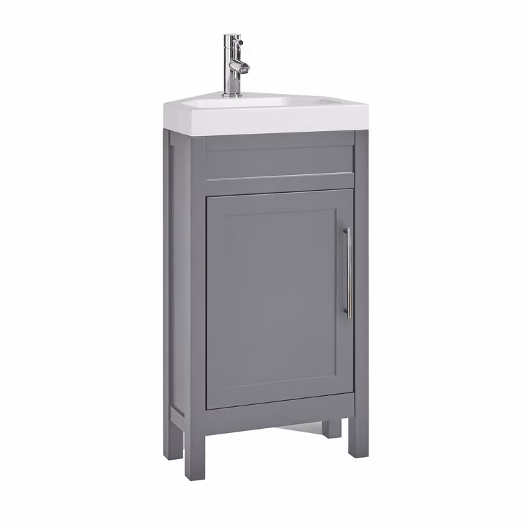 Mobile Bagno Angolare Grigio Chiaro da 450mm con Lavabo e Maniglia Moderna con Barra a T Cromata - Warwick