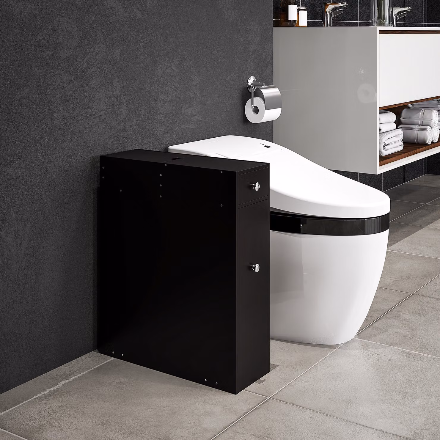Mobile bagno HOMCOM nero con porta carta igienica e 2 cassetti L/P/H: 48 x 17 x 58 cm – 2
