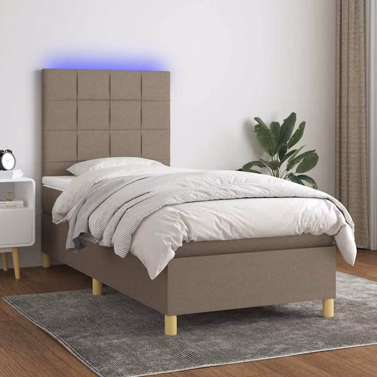 Letto Ibrido vidaXL con Materasso, Illuminazione LED e Porta USB, Tessuto Tortora, L/P: 90 x 190 cm