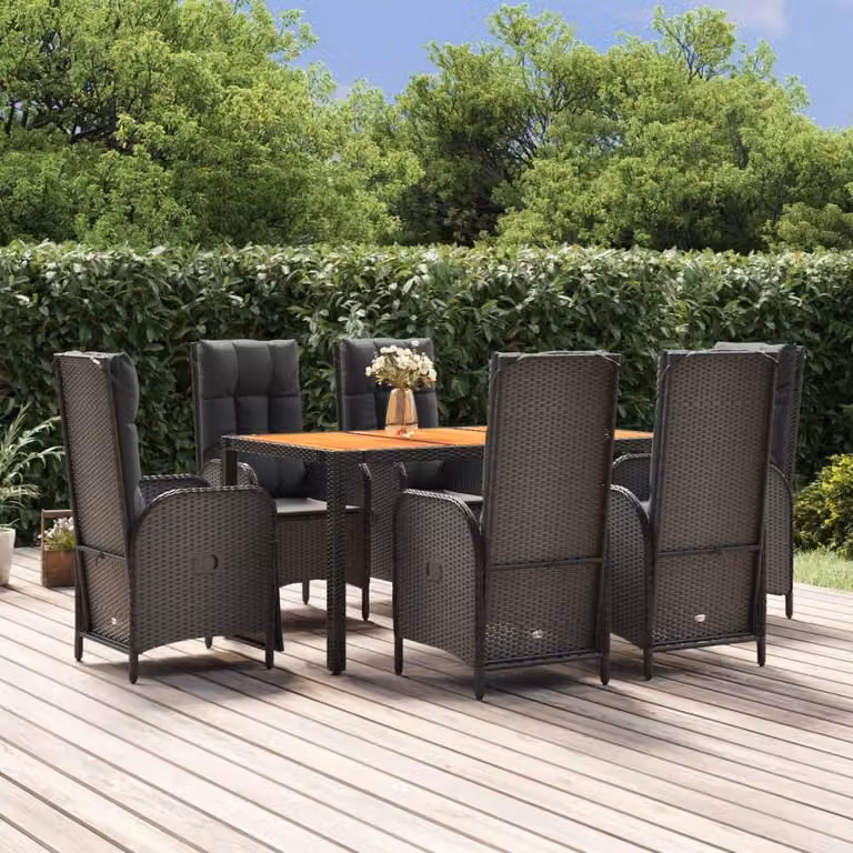 Maison Exclusive - Set da pranzo da giardino 7 pezzi con cuscini in polyrattan nero