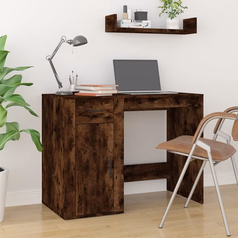 Scrivania moderna vidaXL in legno multistrato color rovere fumo L 100 x P 49 x H 75 cm