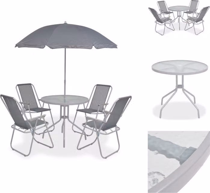 vidaXL set da pranzo da giardino 6 pezzi acciaio e textilene grigio - Set di mobili da giardino