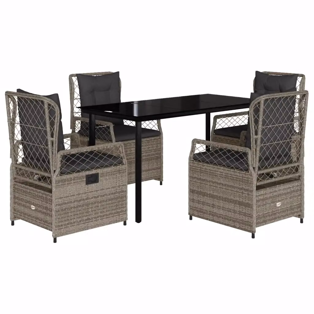 Set da Pranzo da Giardino vidaXL in Polyrattan e Vetro con 5 Pezzi, Grigio e Nero – 2