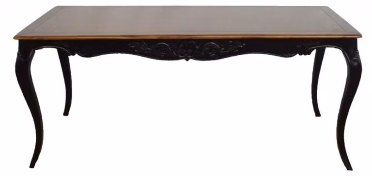 Tavolo da pranzo in stile barocco "Casa Padrino", finitura nera/color legno, realizzato in massello di mogano, dimensioni 180 x 95 x 76 cm