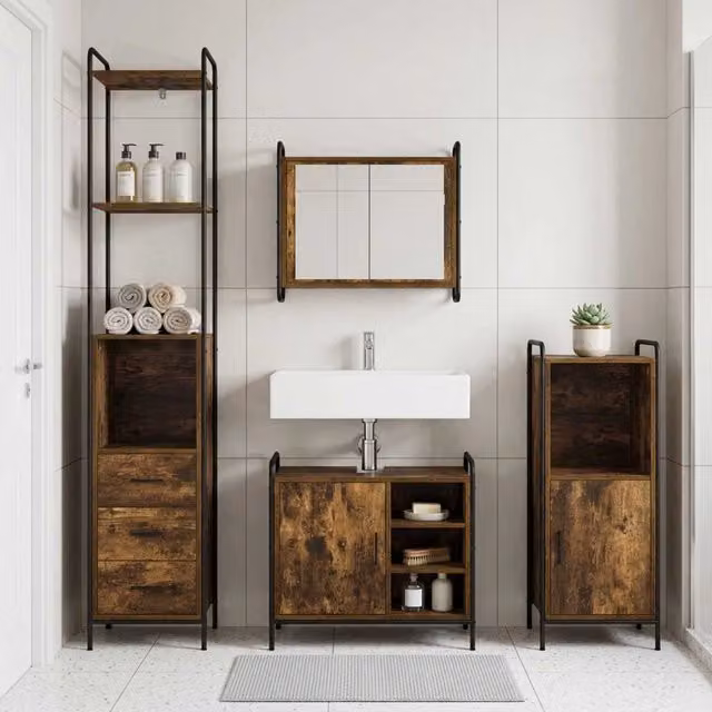Set di Armadi da Bagno 4 pz Rovere Fumo 40 x 36 x 200,5 cm 3444653