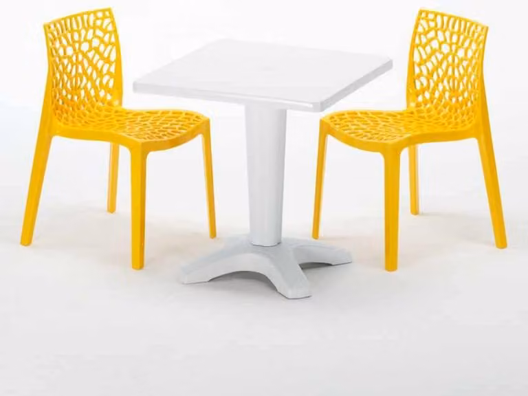 Tavolo quadrato bianco e 2 sedie in polipropilene colorato per interni Grand Soleil Gruvyer Patio - Giallo